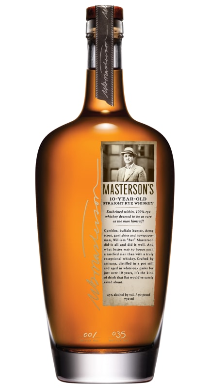 Masterson's 10 Year Straight Rye Whiskey Front Bottle Shot