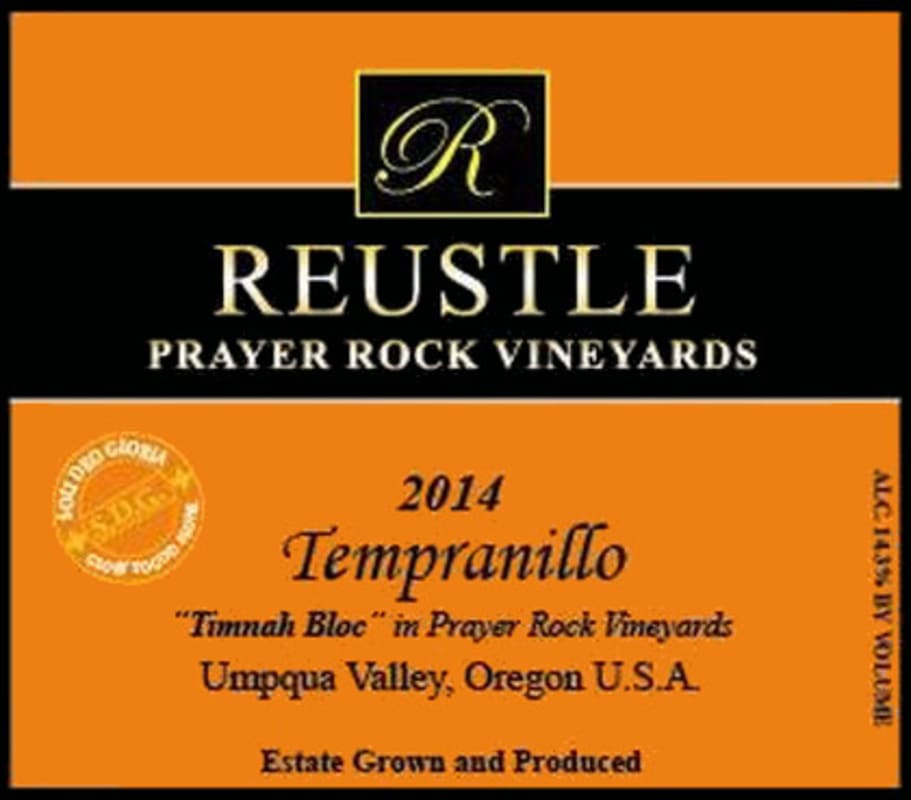 Reustle - Prayer Rock Vineyards Timnah Bloc Tempranillo 2014 Front Label