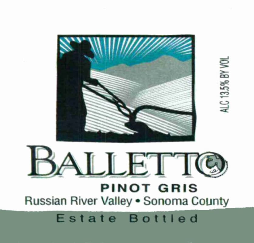 Balletto Winery Pinot Gris 2010 Front Label