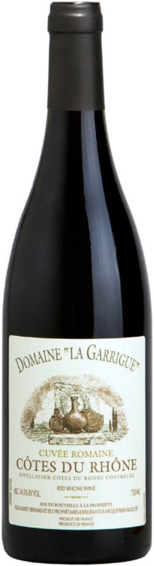 Domaine La Garrigue Cotes du Rhone Cuvee Romaine 2017 Front Bottle Shot