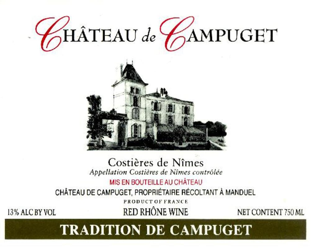 Chateau de Campuget Costieres de Nimes Tradition de Campuget Rouge 2018 Front Label