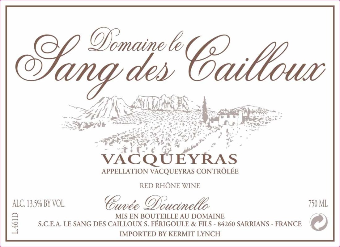 Dom. Le Sang Des Cailloux Vacqueyras Cuvee Doucinello 2017 Front Label