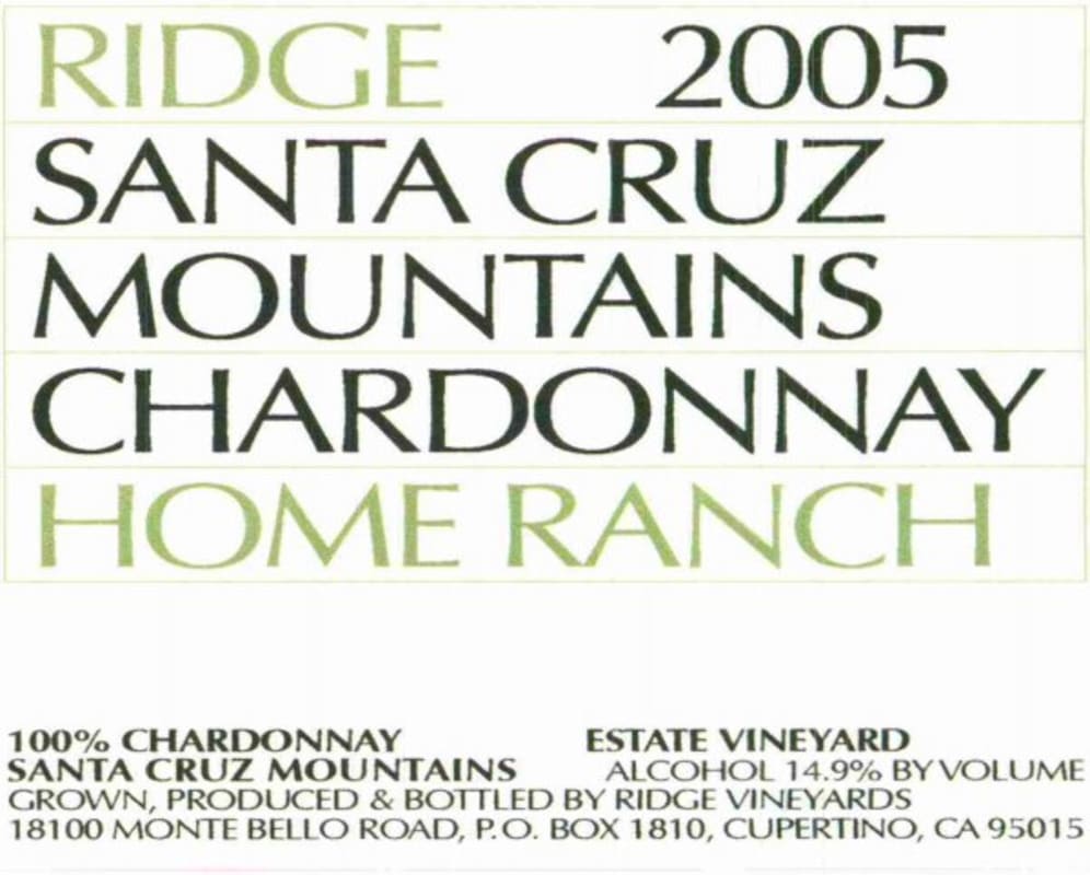 Ridge Home Ranch Chardonnay 2005 Front Label