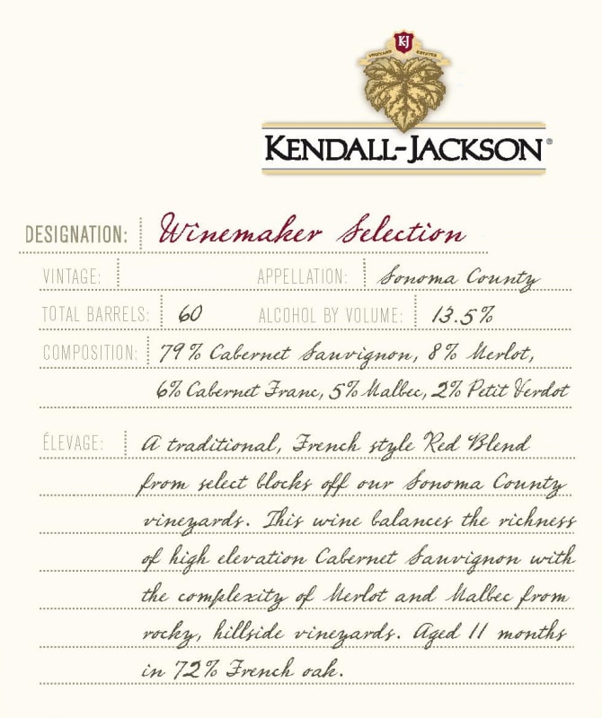 Kendall-Jackson Winemaker Selection 2014 Front Label