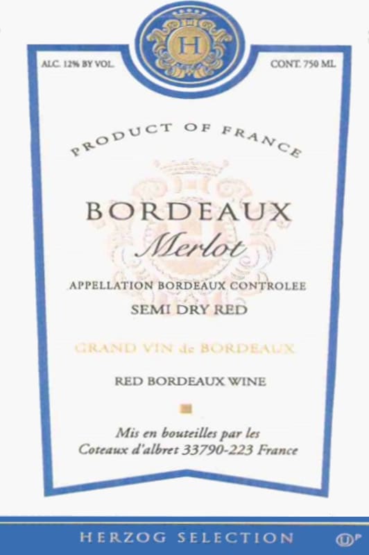 Baron Herzog Selection Merlot 2014 Front Label