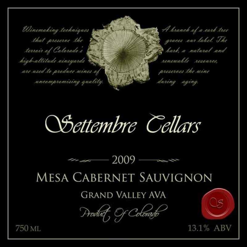 Settembre Cellars Mesa Cabernet Sauvignon 2009 Front Label