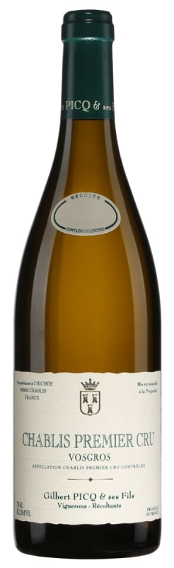 Gilbert Picq Chablis Vosgros Premier Cru 2023 Front Bottle Shot
