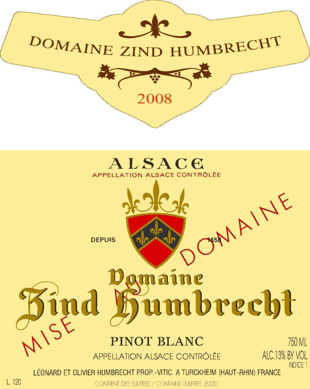 Zind-Humbrecht Alsace Pinot Blanc 2008 Front Label