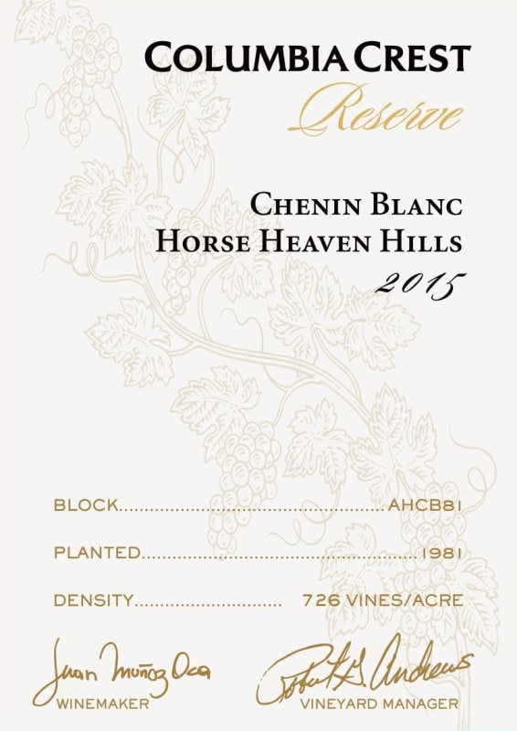 Columbia Crest Horse Heaven Hills Reserve Chenin Blanc 2015 Front Label