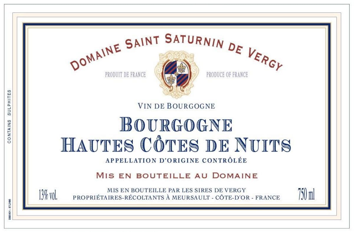 Saint Saturnin de Vergy Bourgogne Hautes Cotes de Nuits 2014 Front Label