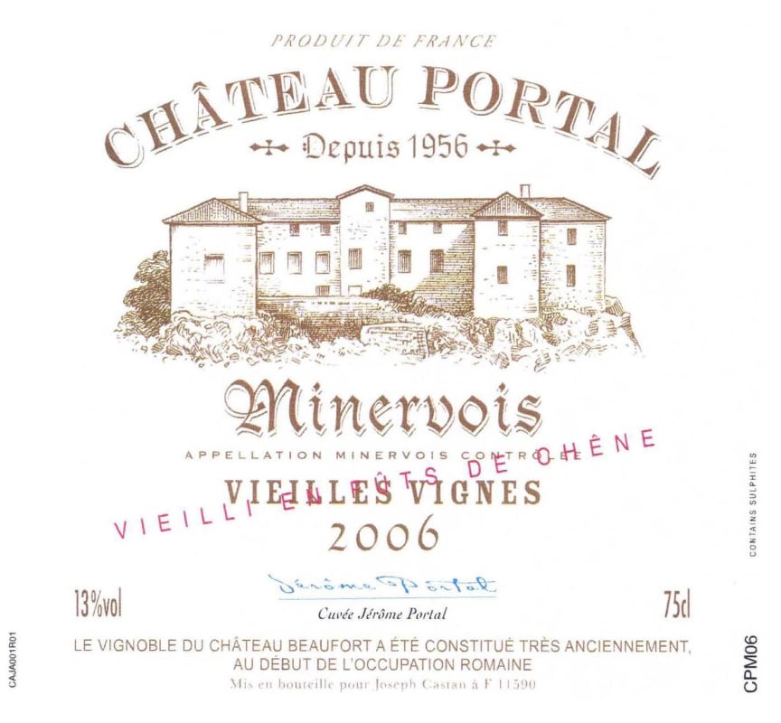 Chateau Portal Minervois Vieilles Vignes Cuvee Jerome 2006 Front Label