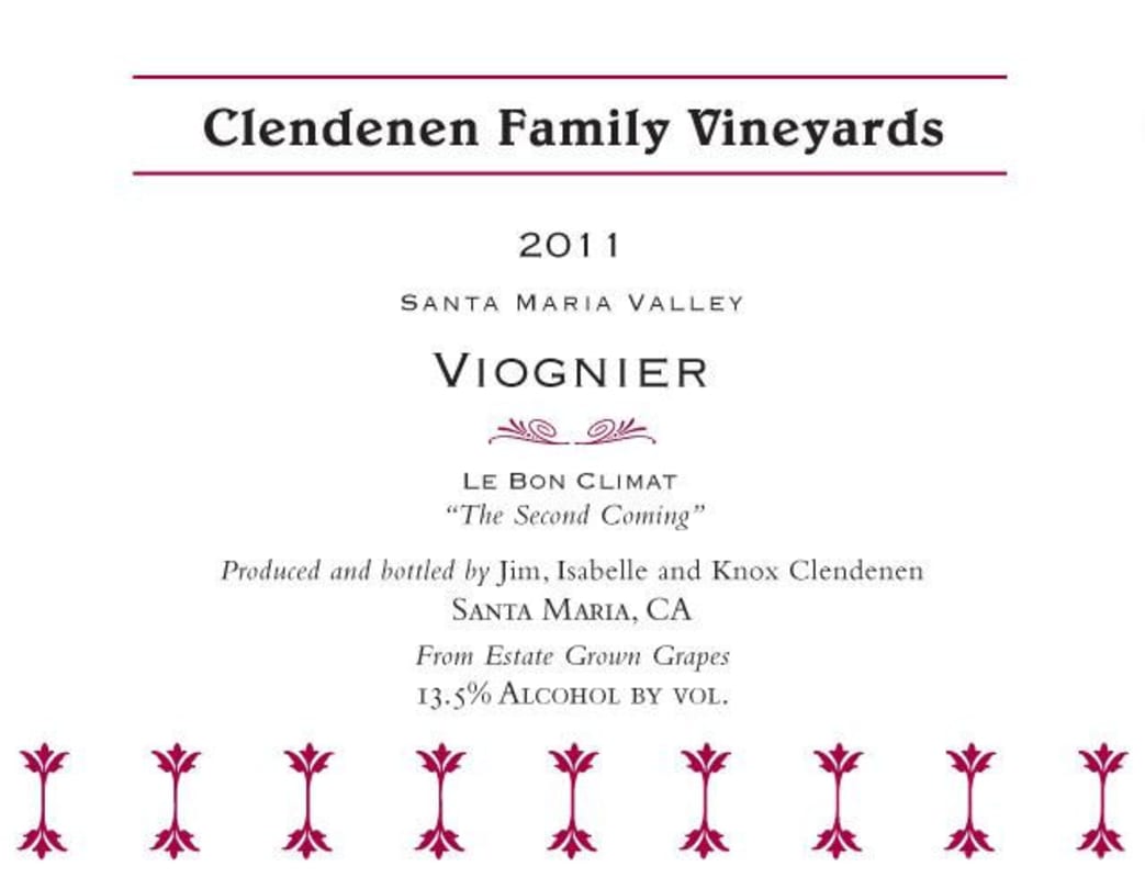 Au Bon Climat Clendenen Family Vineyards Second Coming Viognier 2011 Front Label