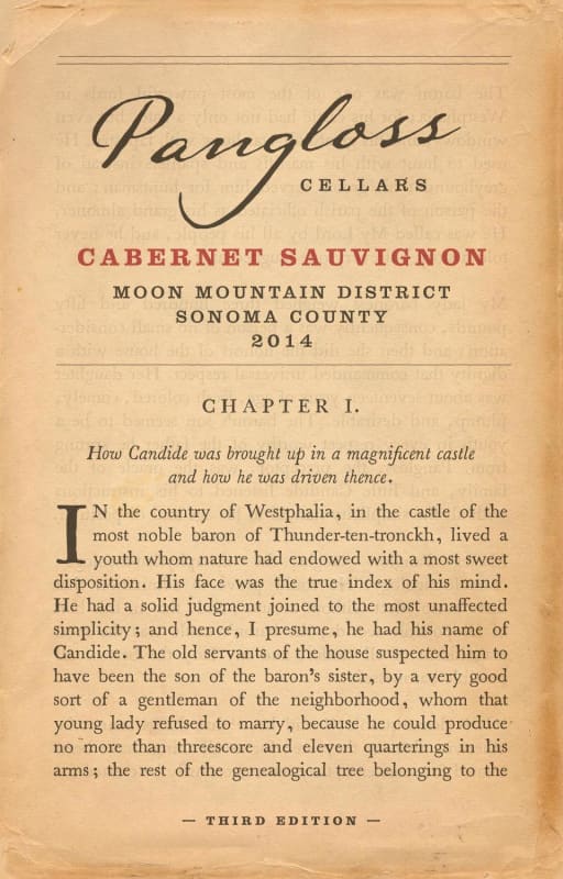 Pangloss Cellars Moon Mountain District Cabernet Sauvignon 2014 Front Label