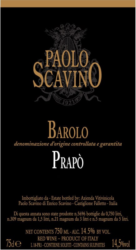 Paolo Scavino Barolo Prapo (1.5 Liter Magnum) 2020 Front Label