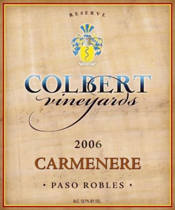 Colbert Vineyards Reserve Carmenere 2006 Front Label