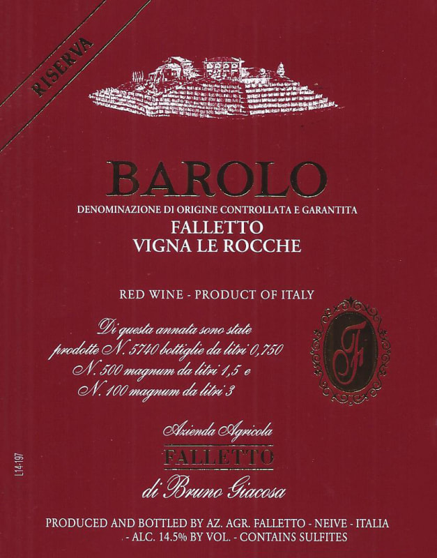 Bruno Giacosa Barolo Le Rocche del Falletto Riserva (3 Liter) 2016 Front Label