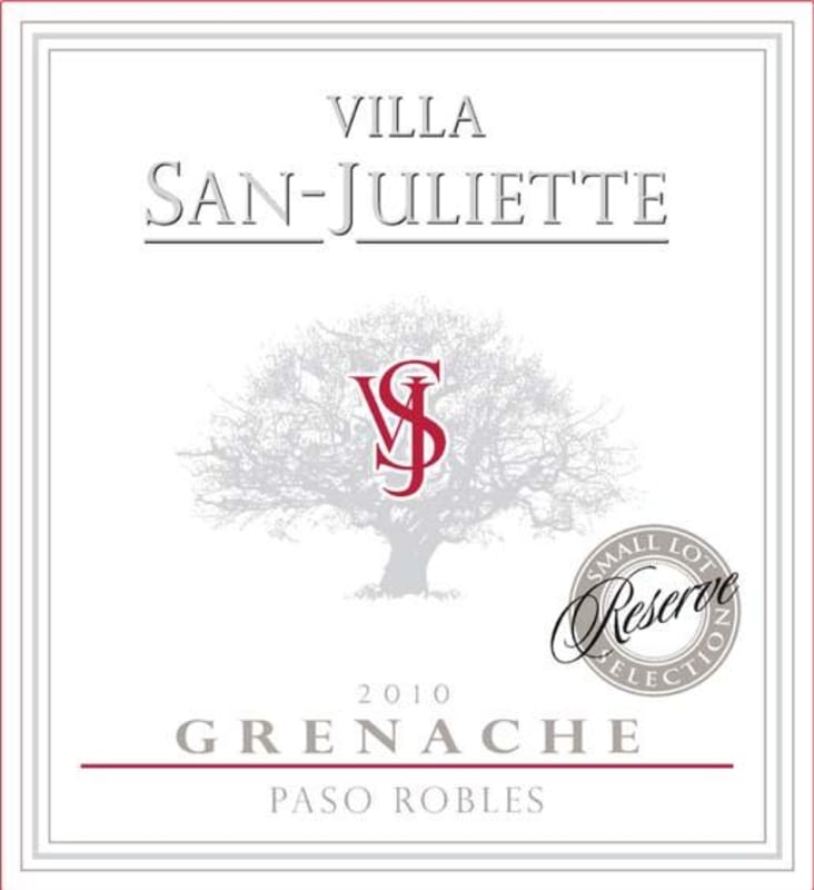 Villa San-Juliette Paso Robles Grenache 2010 Front Label