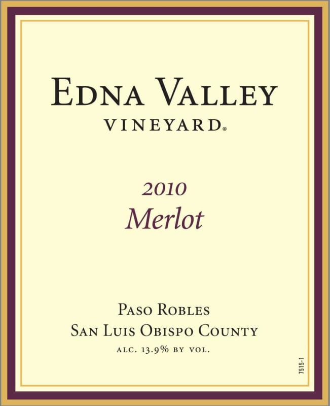 Edna Valley Vineyard San Luis Obispo County Merlot 2010 Front Label