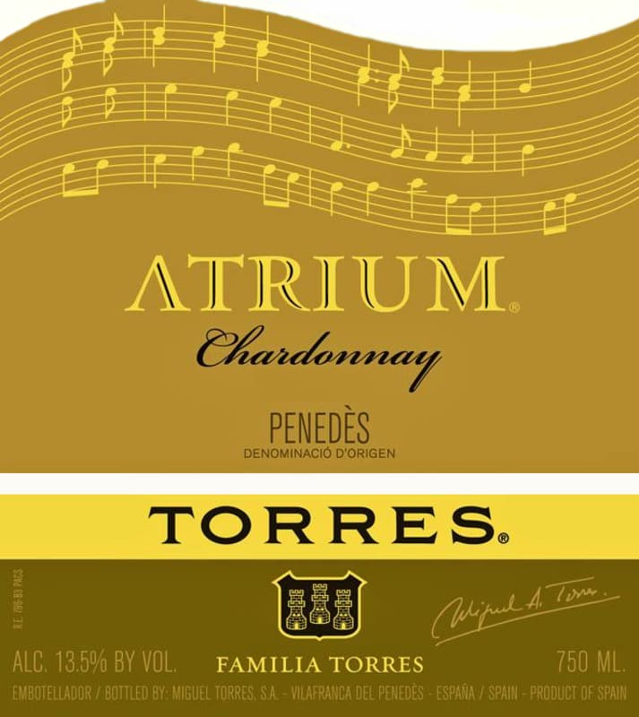 Familia Torres Atrium Chardonnay 2013 Front Label
