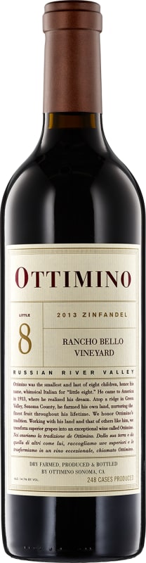 Ottimino Rancho Bello Vineyard Zinfandel 2013 Front Bottle Shot