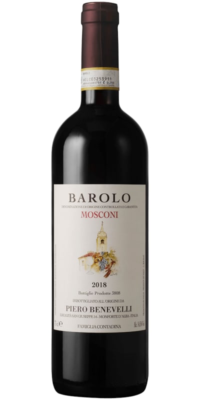 Piero Benevelli Barolo Mosconi 2018 Front Bottle Shot