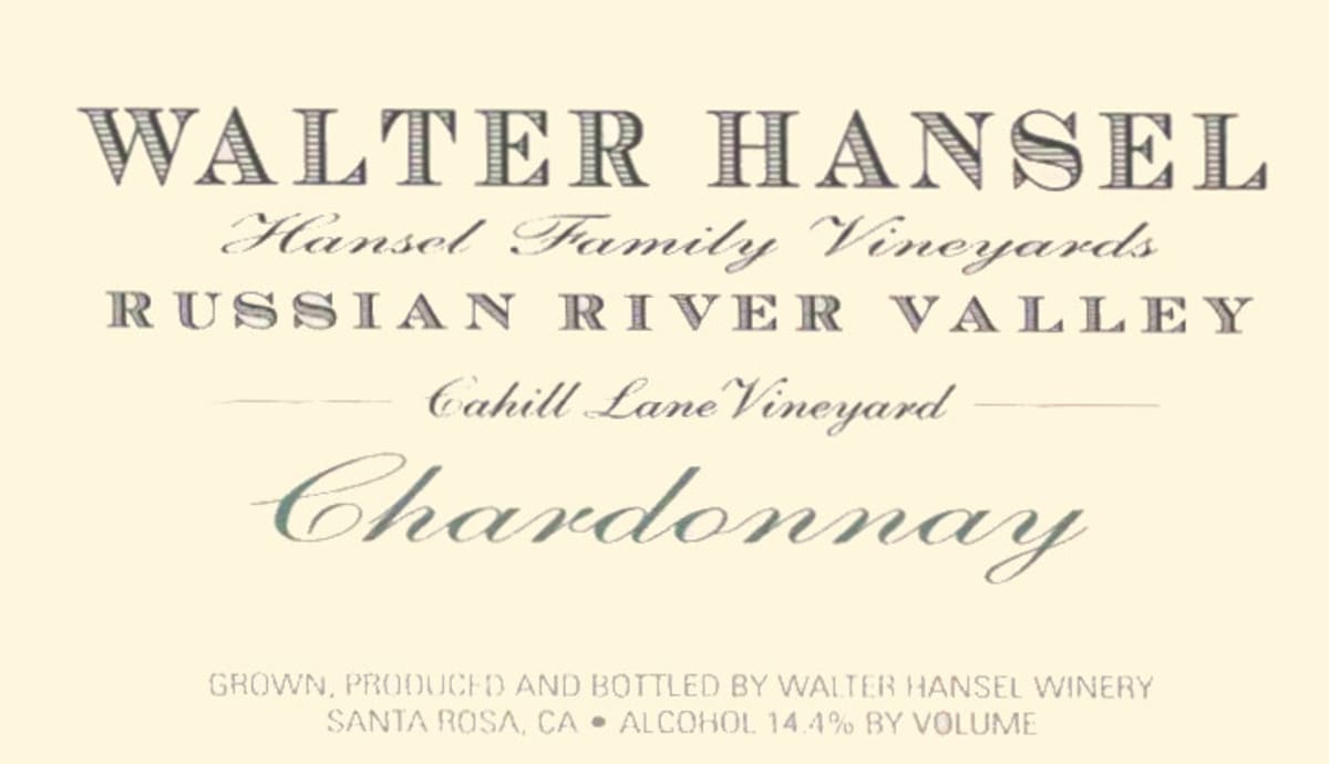 Walter Hansel Cahill Lane Vineyard Chardonnay 2006 Front Label
