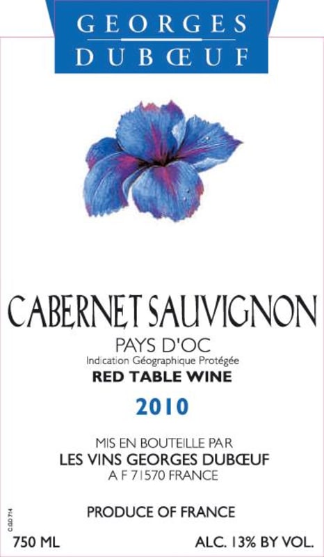 Duboeuf Cabernet Sauvignon 2010 Front Label