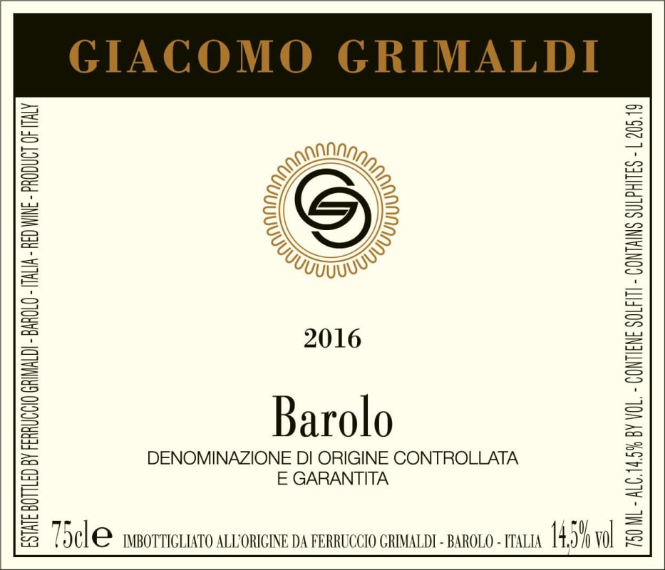 Giacomo Grimaldi Barolo 2016 Front Label