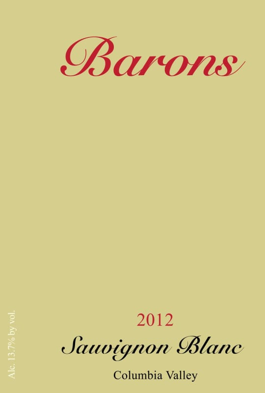 Barons Winery Sauvignon Blanc 2012 Front Label