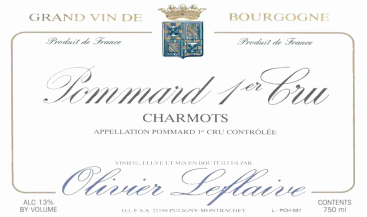 Olivier Leflaive Pommard Charmots Premier Cru 2012 Front Label