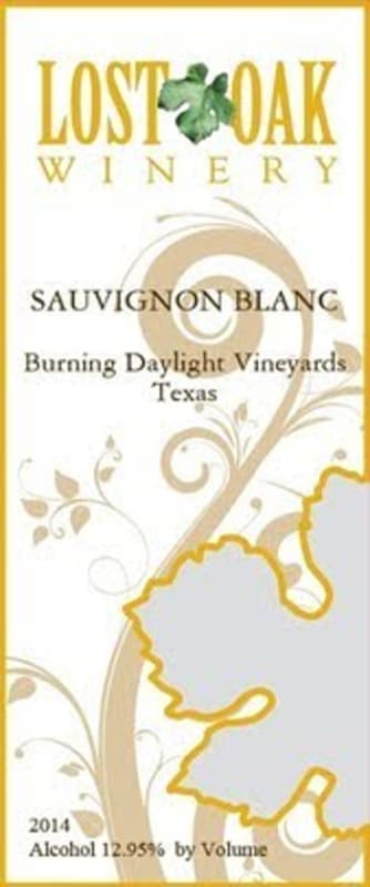 Lost Oak Winery Burning Daylight Vineyards Sauvignon Blanc 2014 Front Label