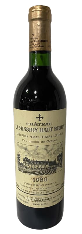 Chateau La Mission Haut-Brion (wine stained label) 1986 Front Bottle Shot