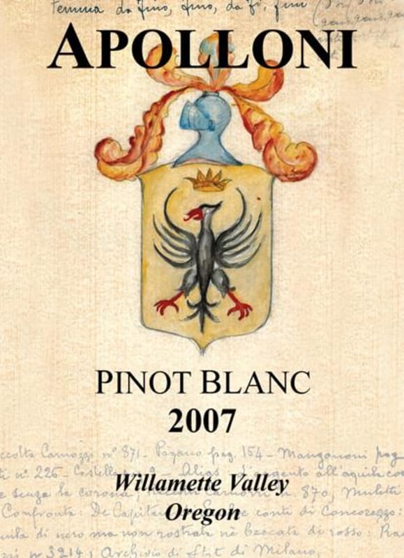 Apolloni Vineyards Pinot Blanc 2007 Front Label