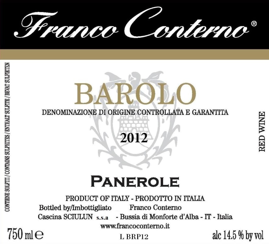 Azienda Agricola Franco Conterno Barolo Panerole 2012 Front Label