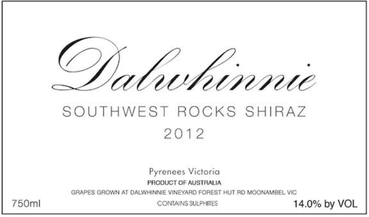 Dalwhinnie Winery Southwest Rocks Shiraz 2012 Front Label