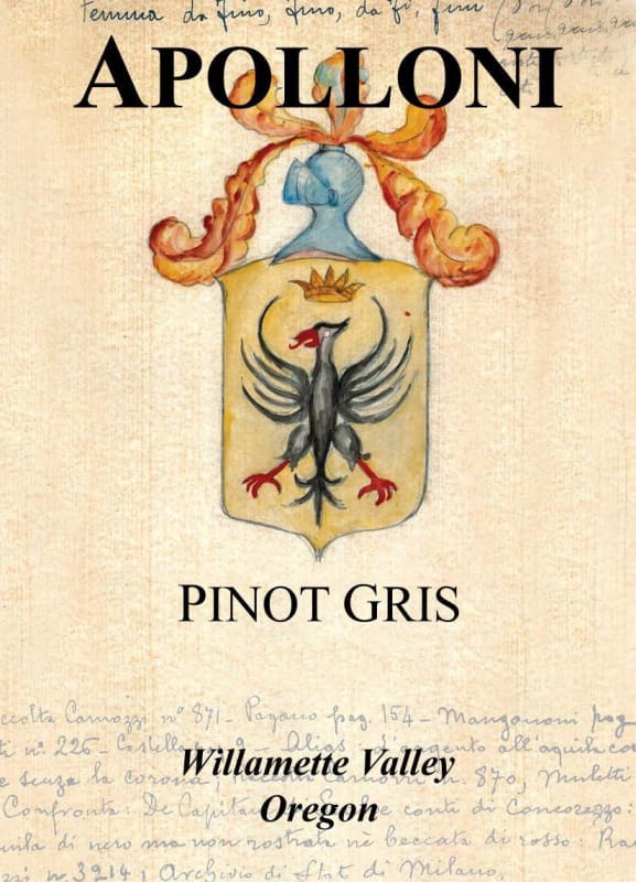 Apolloni Vineyards Pinot Gris 2013 Front Label