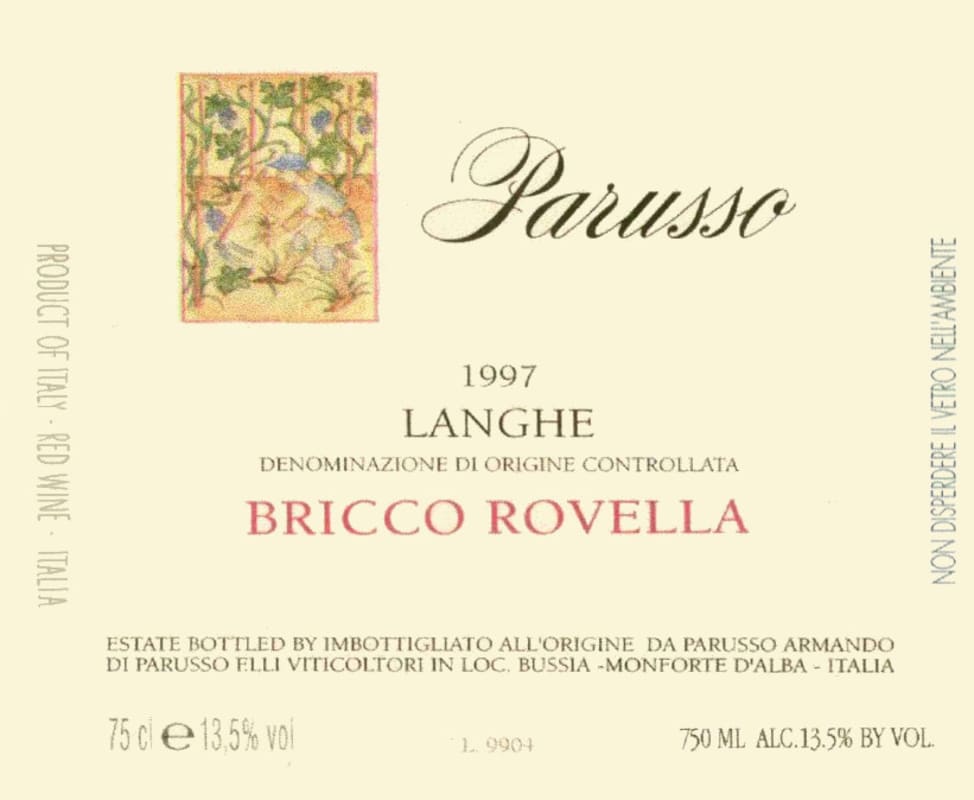Parusso Armando Bricco Rovella Rosso 1997 Front Label