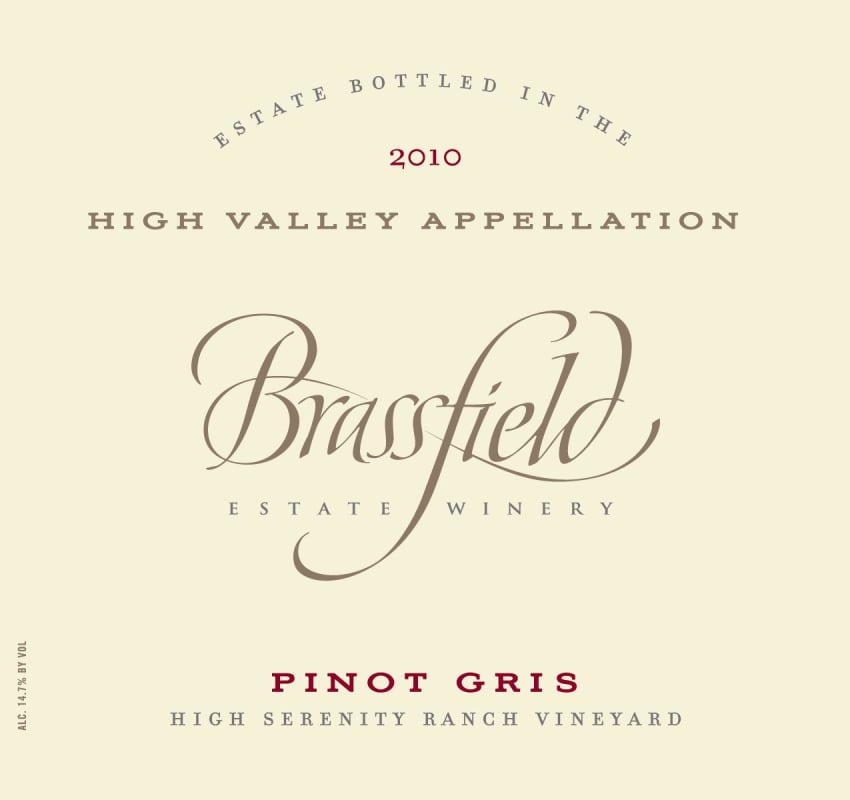 Brassfield High Serenity Ranch Vineyard Pinot Gris 2010 Front Label