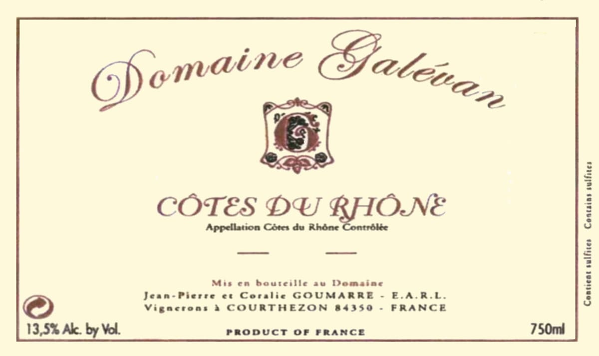 Domaine Galevan Cotes du Rhone 2014 Front Label