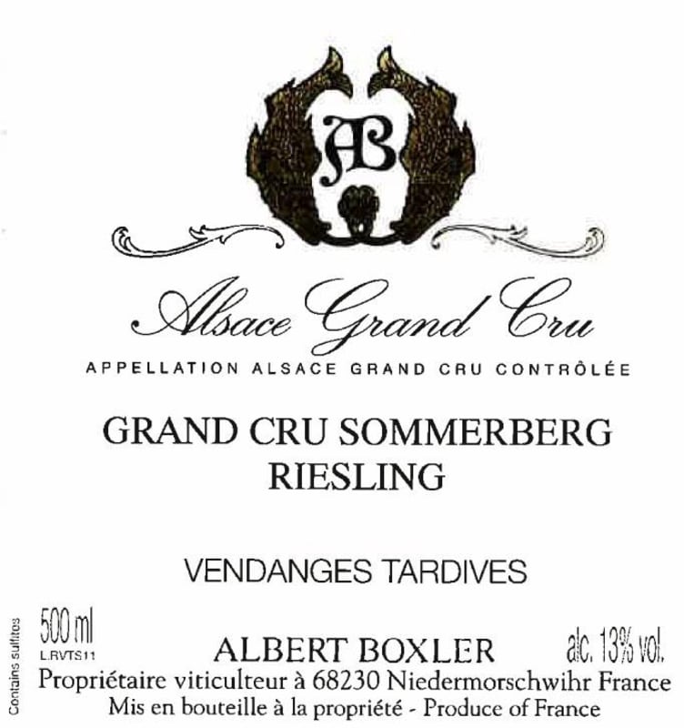 Albert Boxler Grand Cru Sommerberg Vendanges Tardives Riesling (500ML) 2017 Front Label