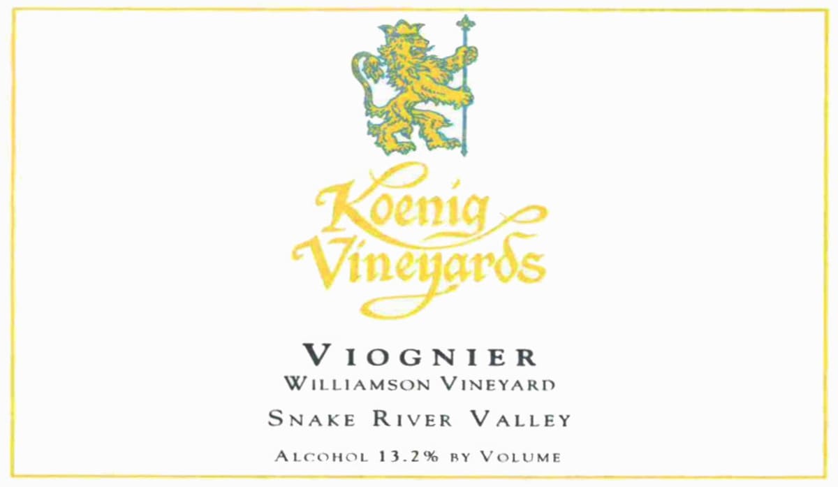 Koenig Distillery and Winery Williamson Vineyard Viognier 2014 Front Label