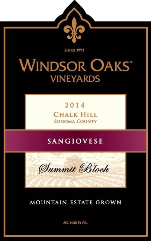 Windsor Oaks Vineyards & Winery Summit Block Sangiovese 2014 Front Label