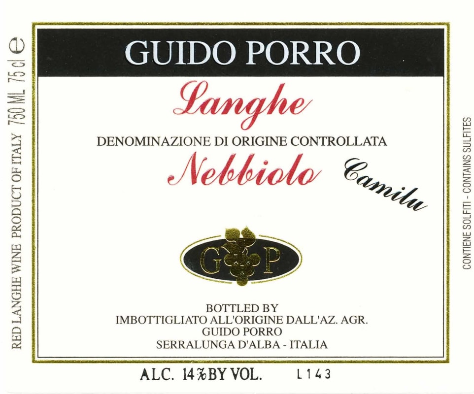 Guido Porro Camilu Nebbiolo 2015 Front Label