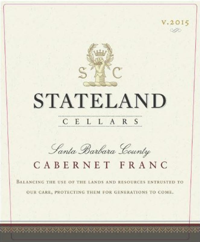 Stateland Cellars 2015 Front Label