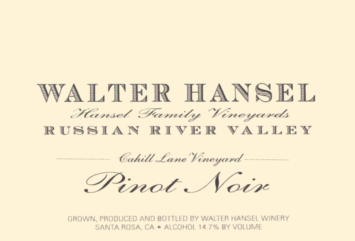 Walter Hansel Cahill Lane Vineyard Pinot Noir 2014 Front Label