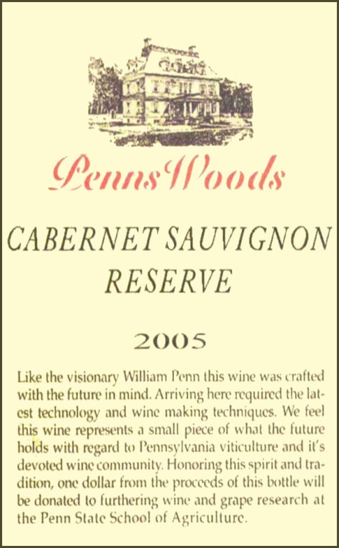 Penns Woods Winery Reserve Cabernet Sauvignon 2005 Front Label