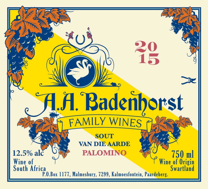 Badenhorst Sout van die Aarde Palomino 2015 Front Label