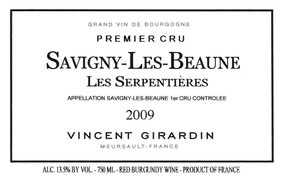 Vincent Girardin Savigny-les-Beaune Serpentieres Premier Cru 2009 Front Label