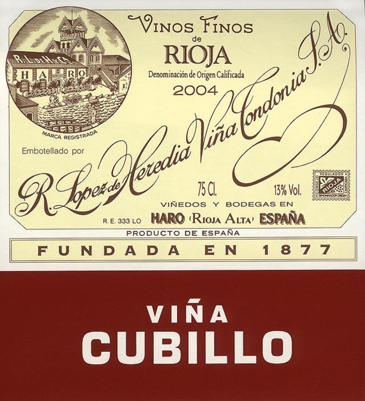 R. Lopez de Heredia Vina Cubillo Crianza 2004 Front Label