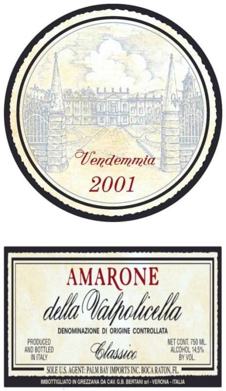 Bertani Amarone della Valpolicella Classico 2001 Front Label